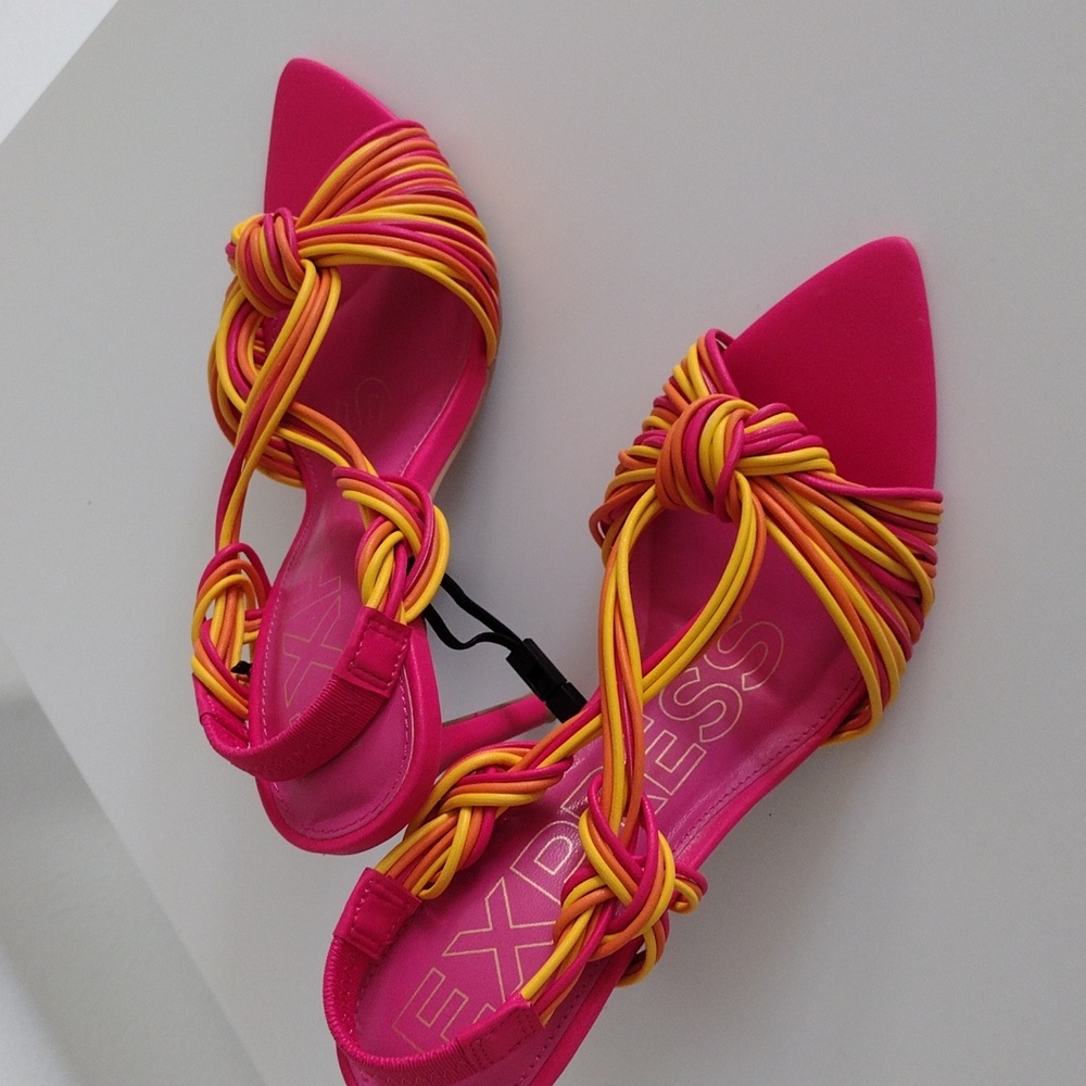 Express Pink and Yellow Strappy Heels. Size 8 - Picture 11 of 16